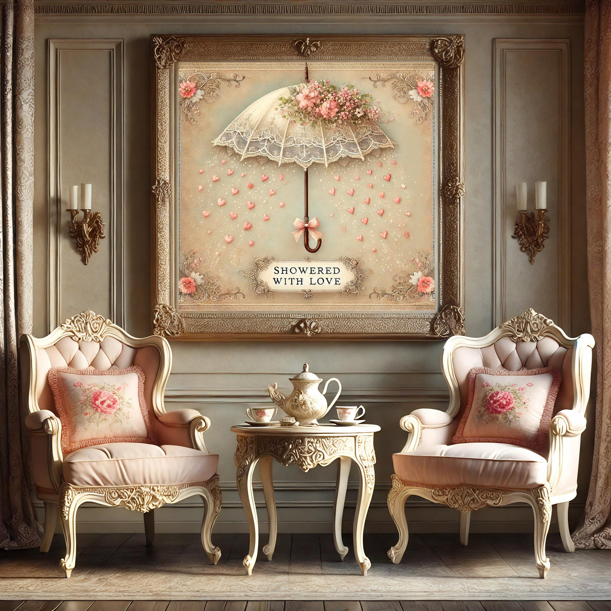 Vintage Lace Umbrella Shower Art: Romantic Printable Decor (Digital Download)