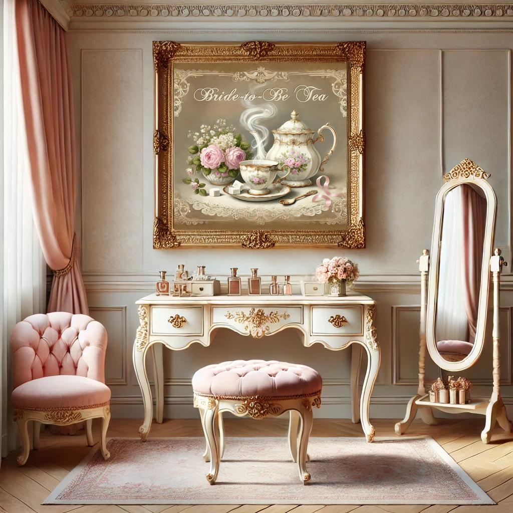 Vintage Bridal Shower Print: Pink Rose Tea Set Decor (Digital Download)