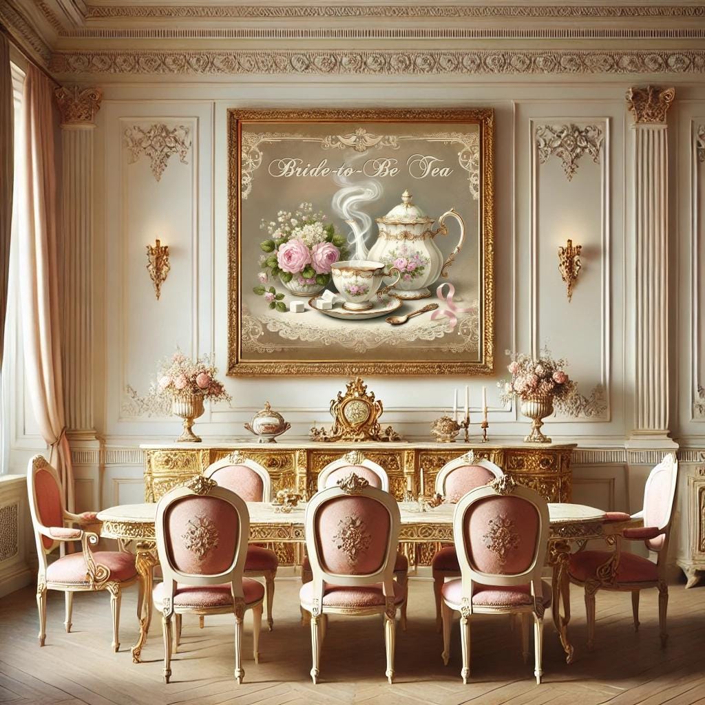 Vintage Bridal Shower Print: Pink Rose Tea Set Decor (Digital Download)