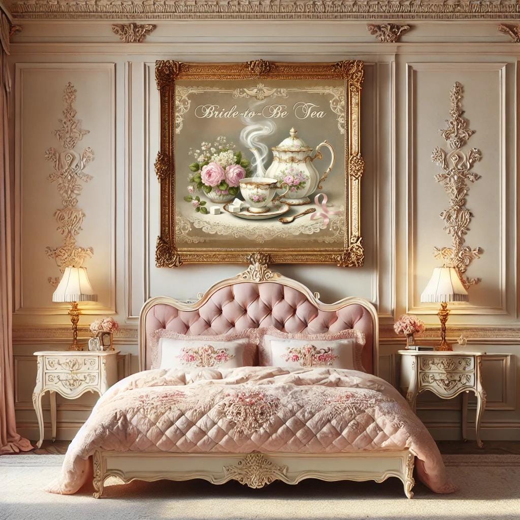 Vintage Bridal Shower Print: Pink Rose Tea Set Decor (Digital Download)