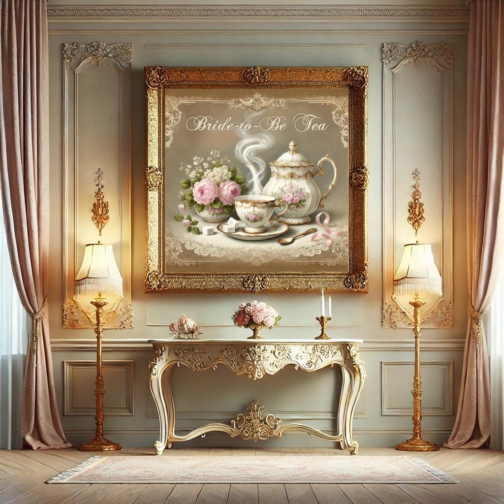 Vintage Bridal Shower Print: Pink Rose Tea Set Decor (Digital Download)