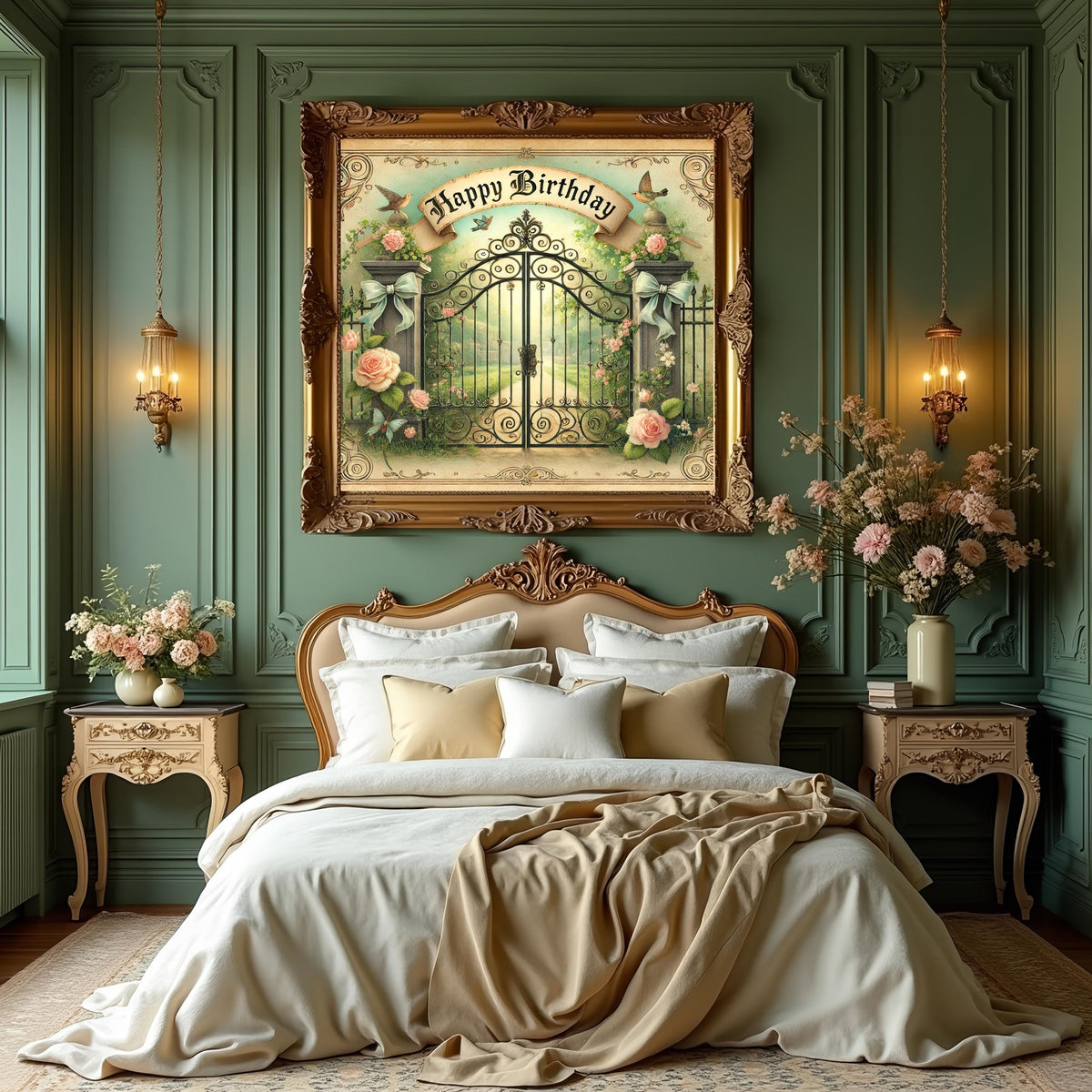 Vintage Birthday Garden Gate Print: Ornate Floral Wall Art (Digital Download)