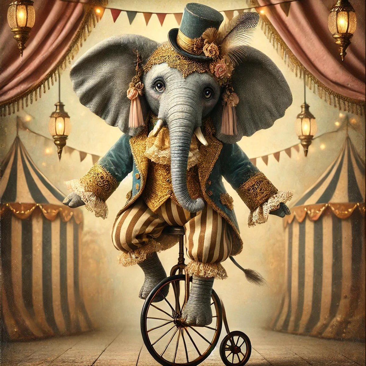 Vintage Circus Elephant Unicycle Art Print: Whimsical Nursery Decor (Digital Download)