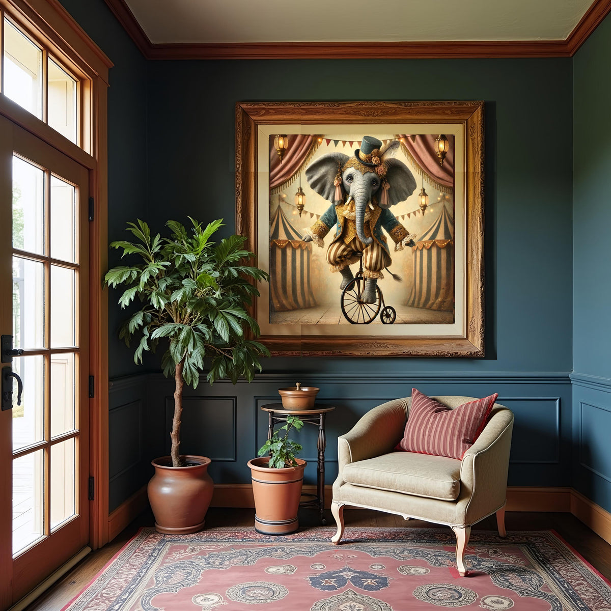 Vintage Circus Elephant Unicycle Art Print: Whimsical Nursery Decor (Digital Download)