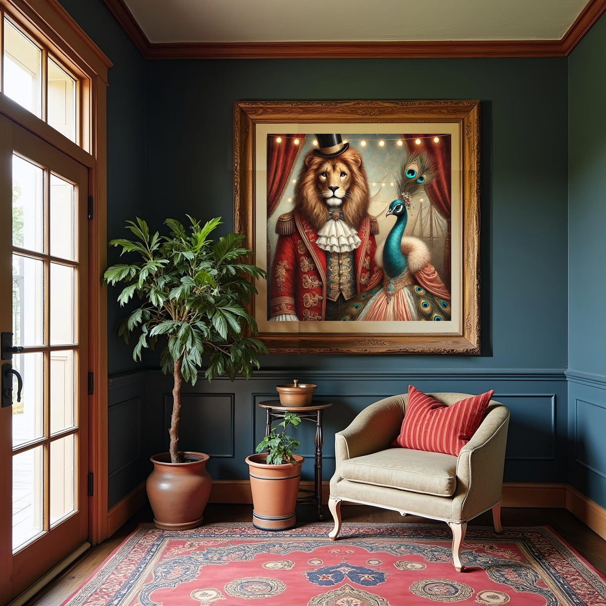 Lion and Peacock Victorian Print: Anthropomorphic Animal Art (Digital Download)