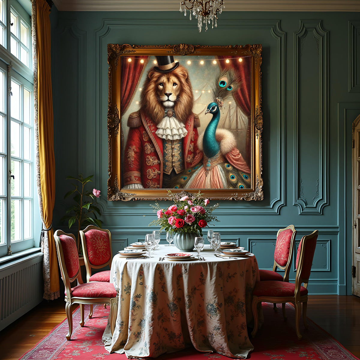Lion and Peacock Victorian Print: Anthropomorphic Animal Art (Digital Download)