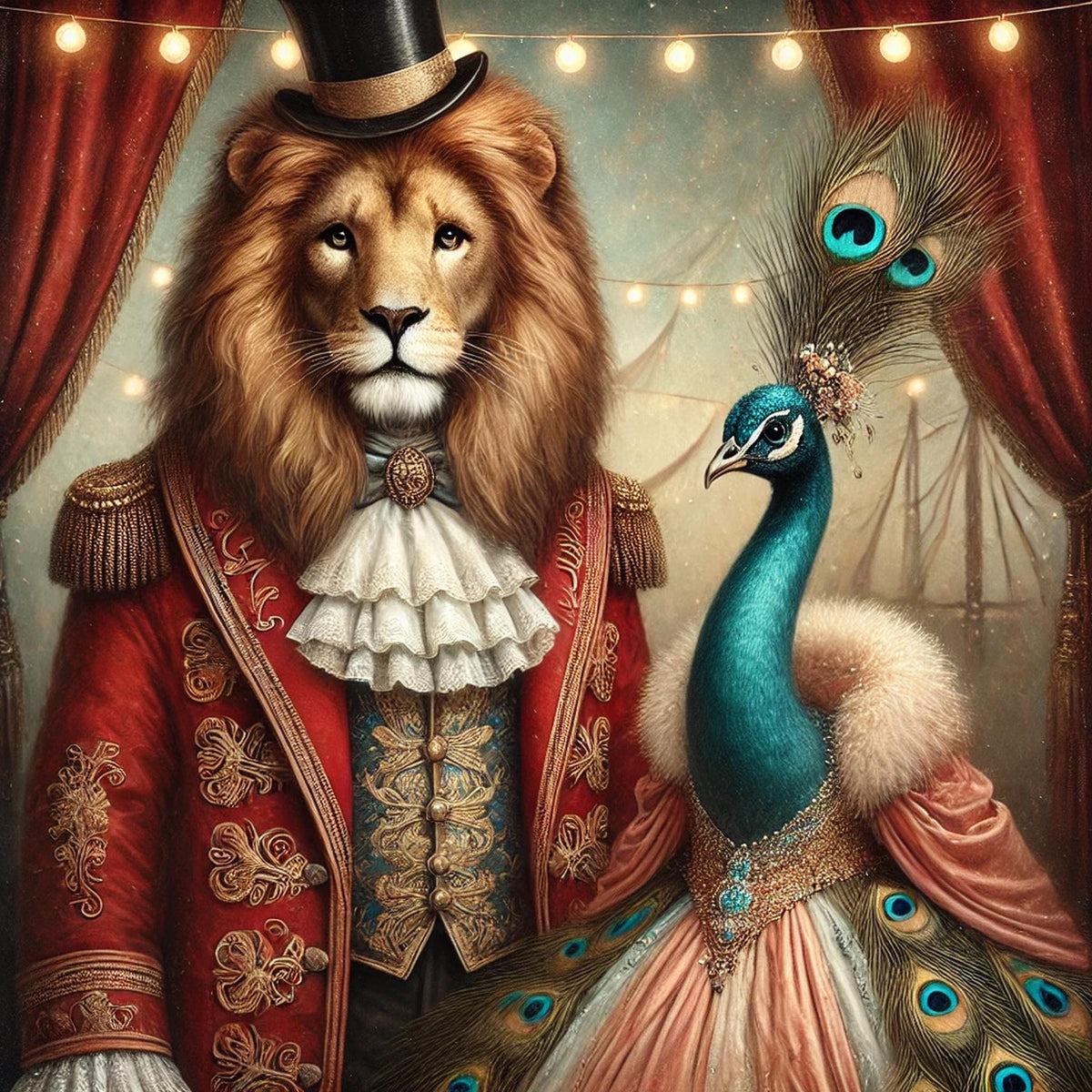 Lion and Peacock Victorian Print: Anthropomorphic Animal Art (Digital Download)