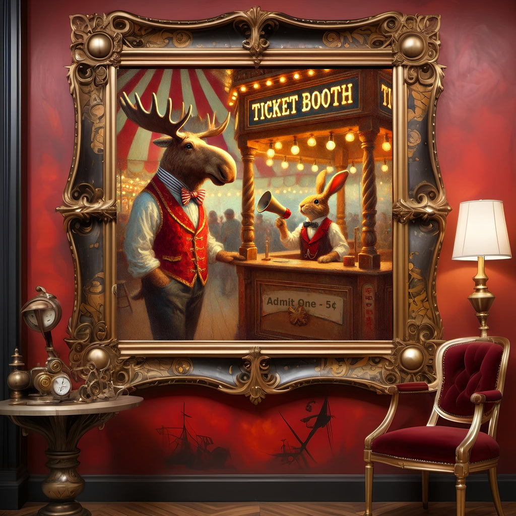 Vintage Carnival Print: Moose & Rabbit Ticket Booth (Digital Download)
