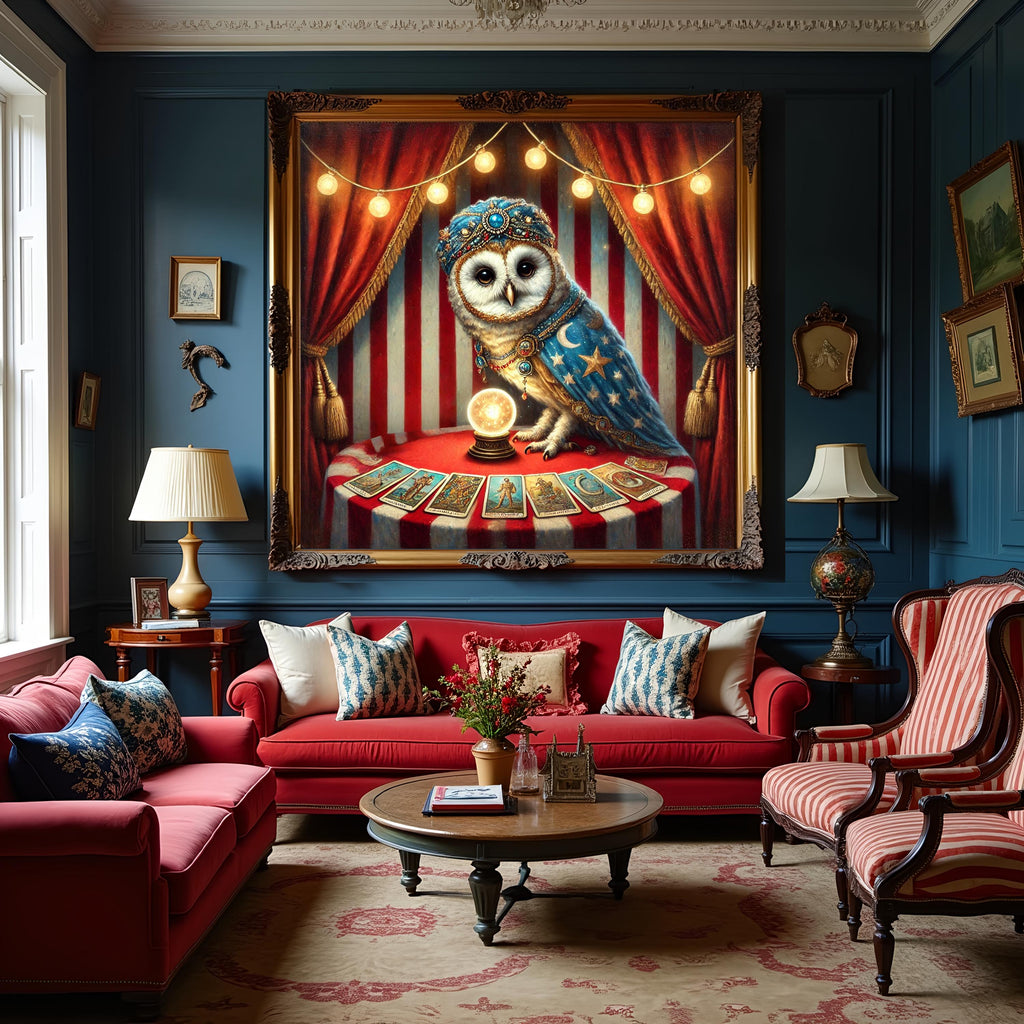Fortune Teller Owl Art Print: Mystical Carnival Decor (Digital Download)