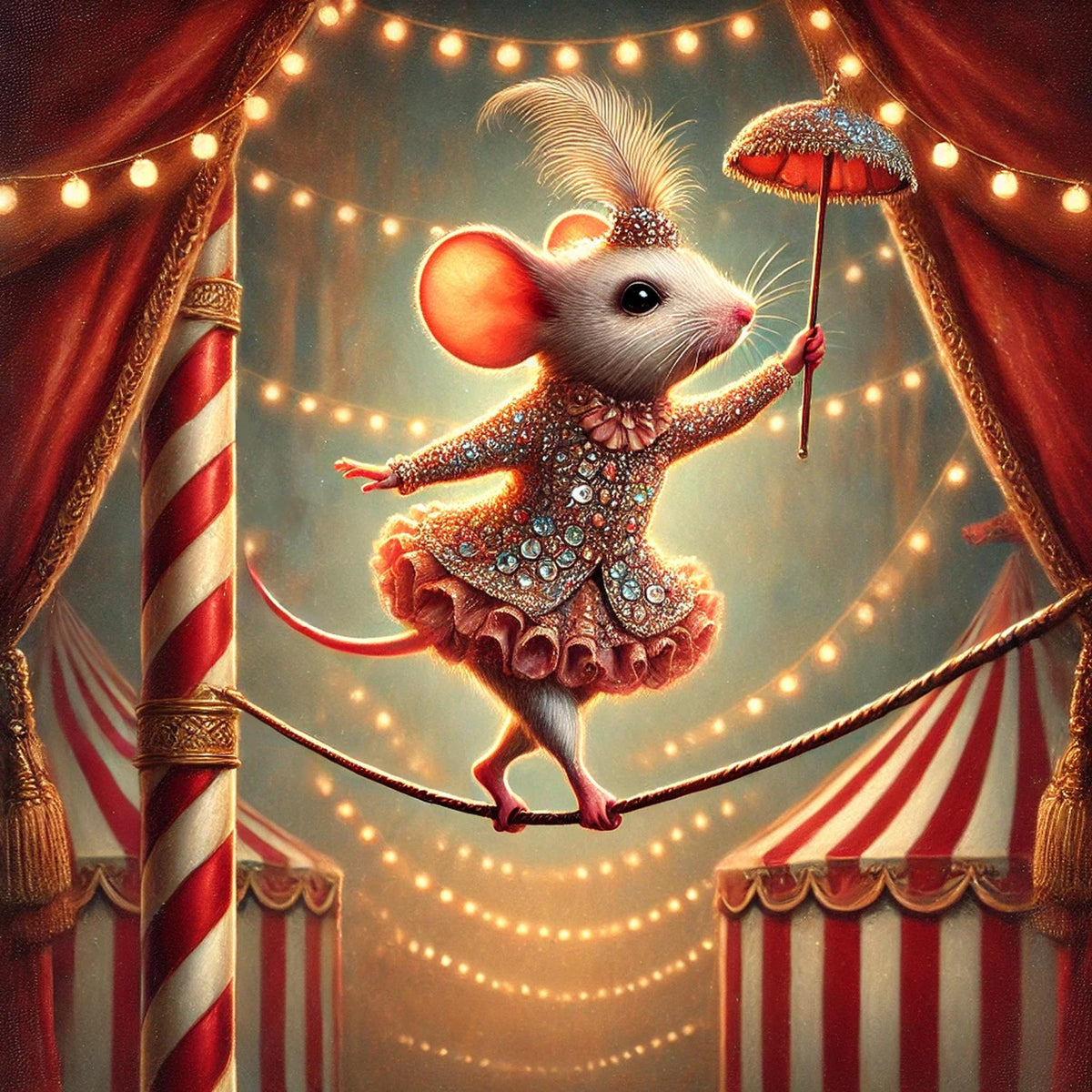 Whimsical Circus Mouse Art Print: Vintage Carnival Animal (Digital Download)