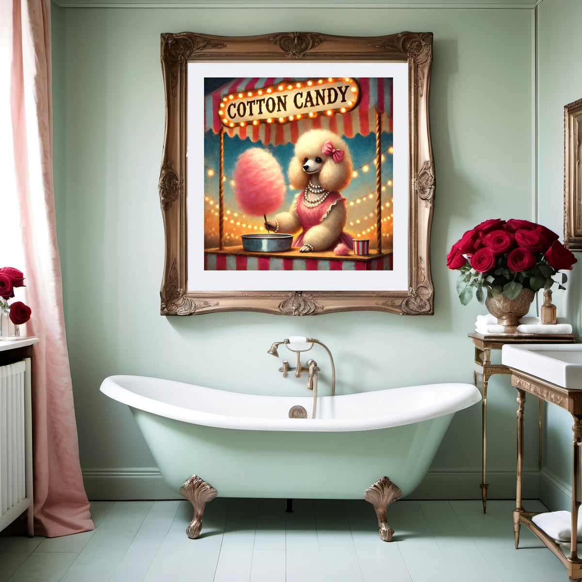 Vintage Carnival Poodle Art Print: Anthropomorphic Cotton Candy Vendor (Digital Download)