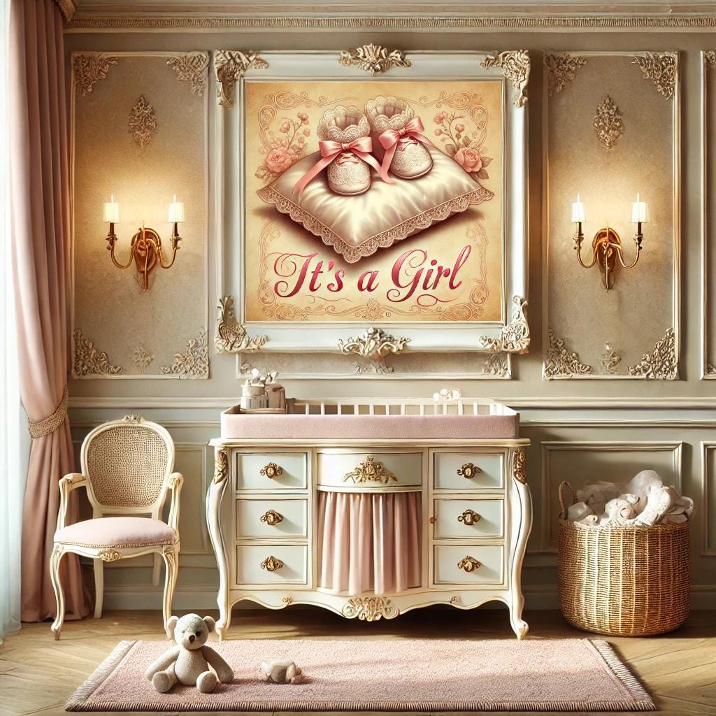 It's a Girl Vintage Baby Announcement: Pink Booties Nursery Art (Digital Download)