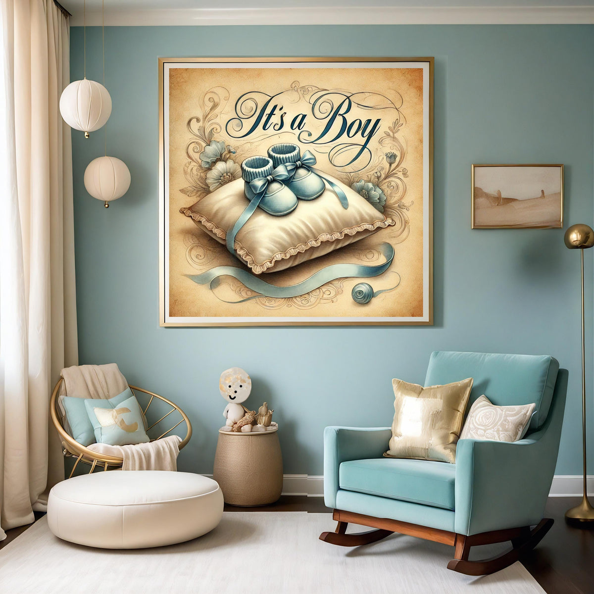 Vintage It's A Boy Print: Blue Booties, Victorian Baby Shower Decor (Digital Download)