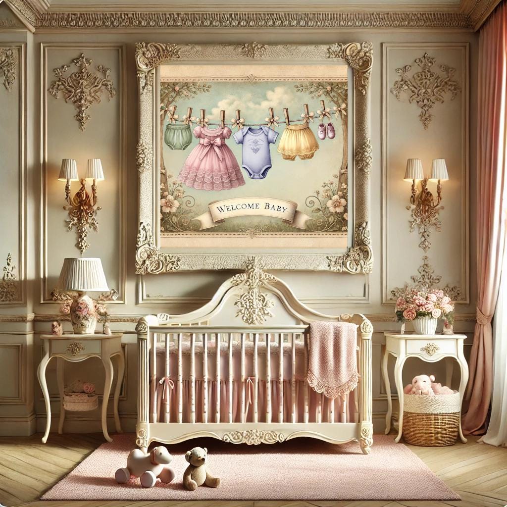 Vintage Baby Clothesline Art: Pastel Nursery Decor (Digital Download)