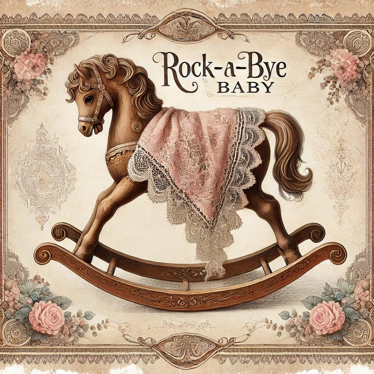 Vintage Rocking Horse Nursery Print: Antique Baby Room Decor (Digital Download
