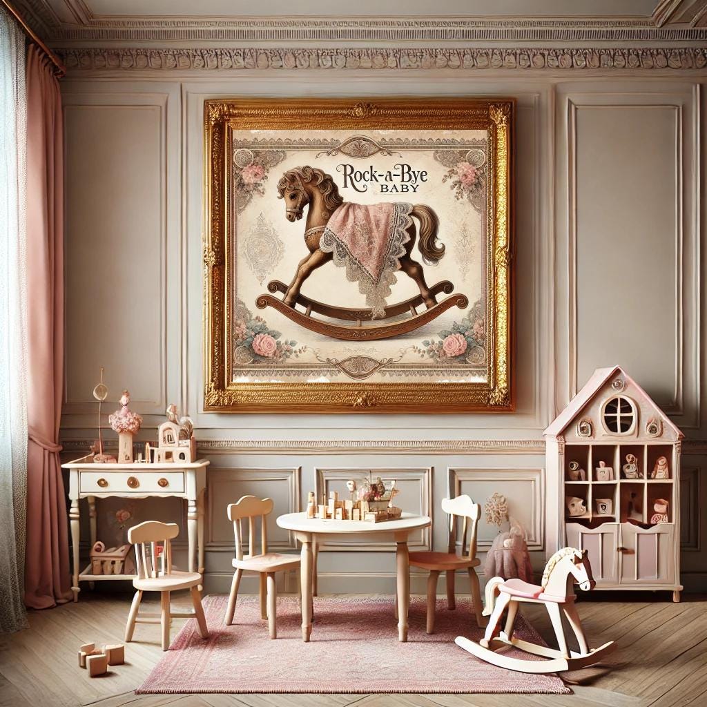 Vintage Rocking Horse Nursery Print: Antique Baby Room Decor (Digital Download