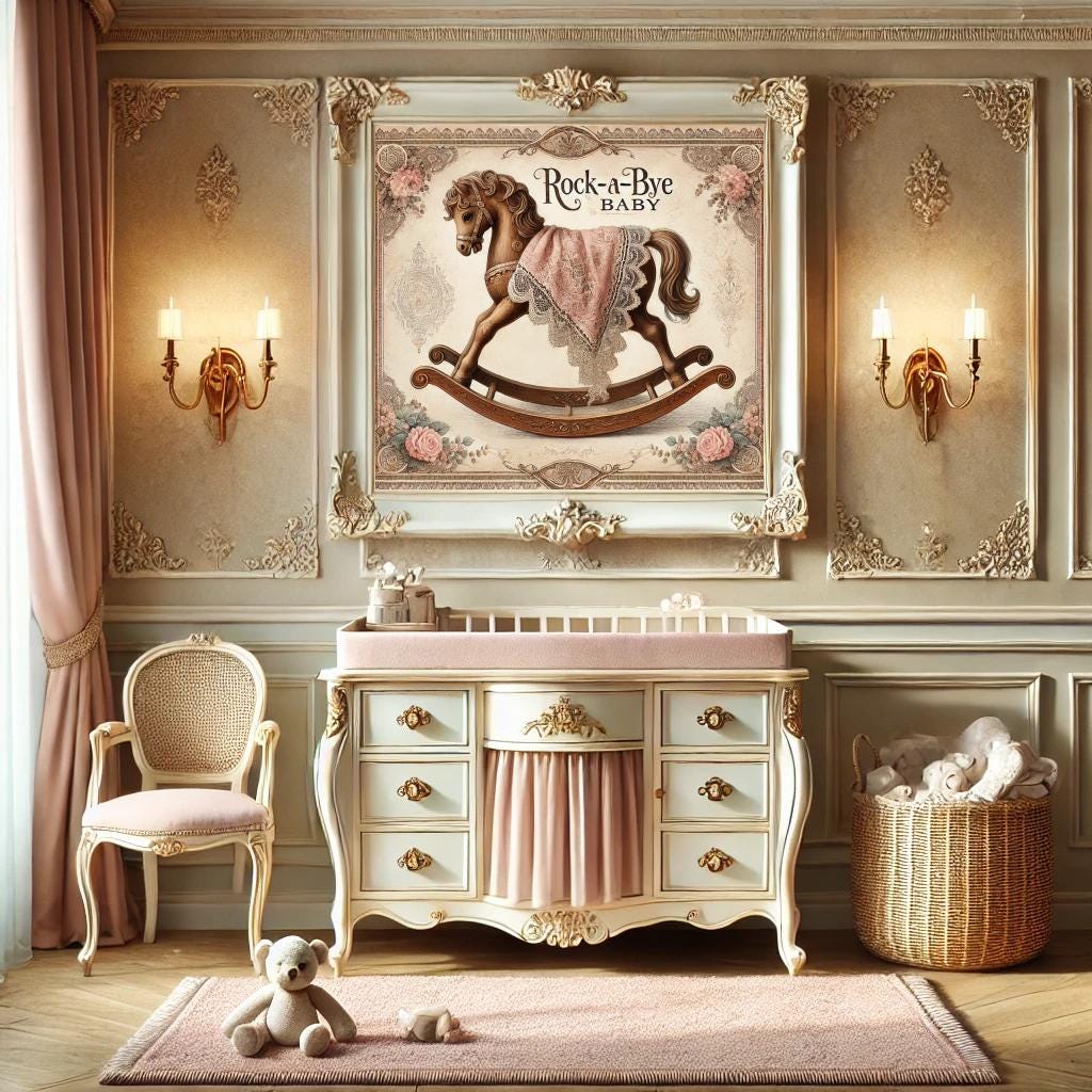Vintage Rocking Horse Nursery Print: Antique Baby Room Decor (Digital Download