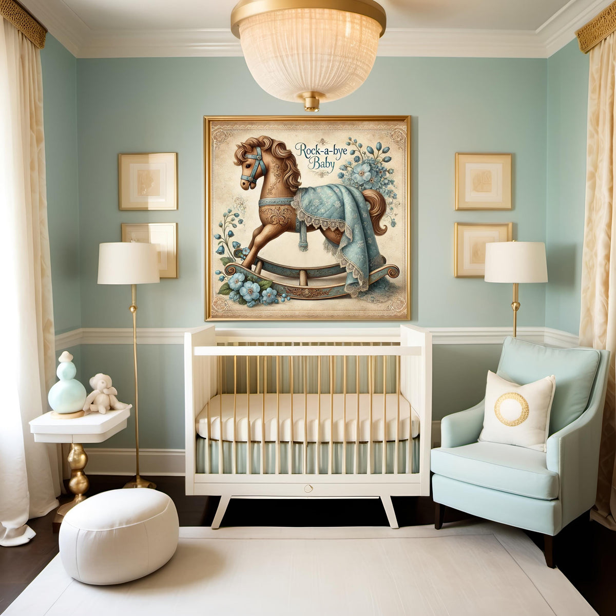 Vintage Rocking Horse Nursery Print: Antique Baby Room Decor (Digital Download) 2