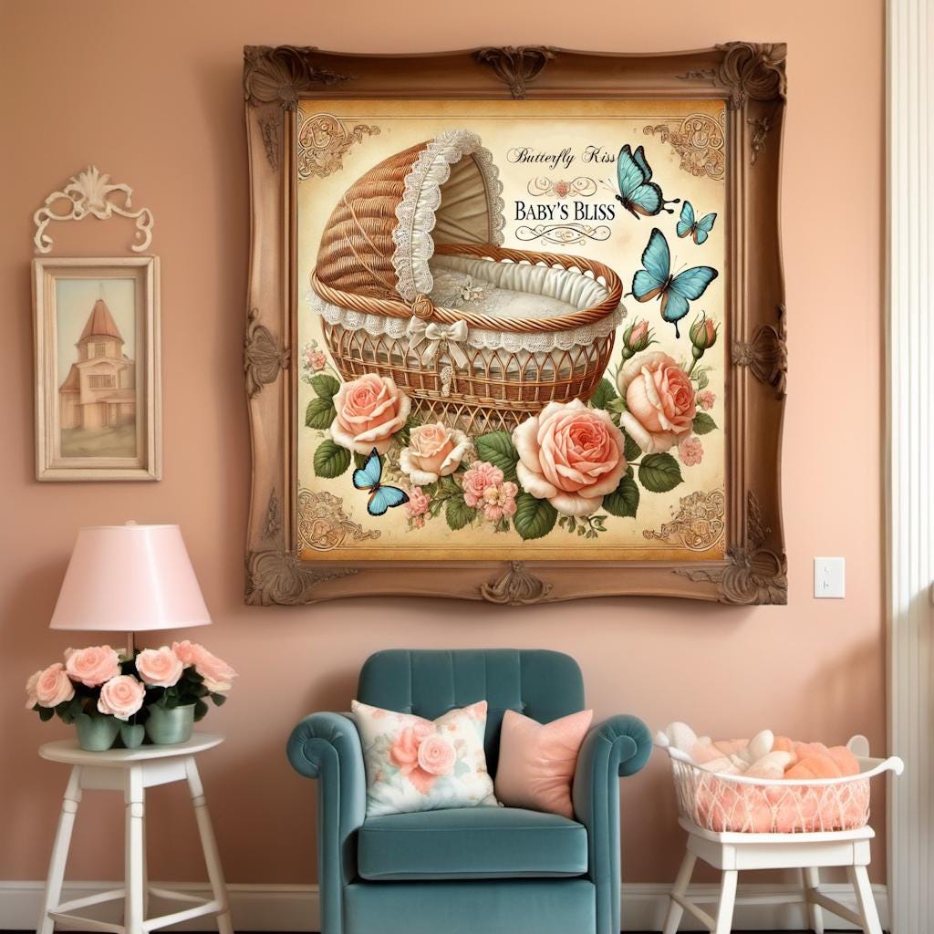 Vintage Butterfly Baby Print: Nursery Bassinet Art (Digital Download)