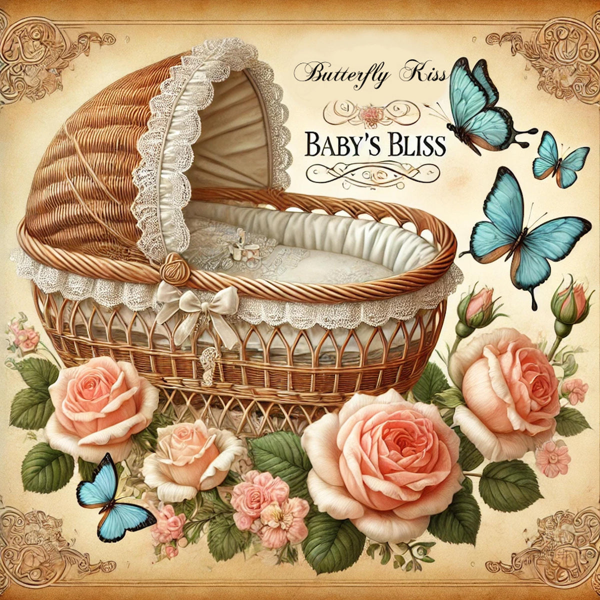 Vintage Butterfly Baby Print: Nursery Bassinet Art (Digital Download)