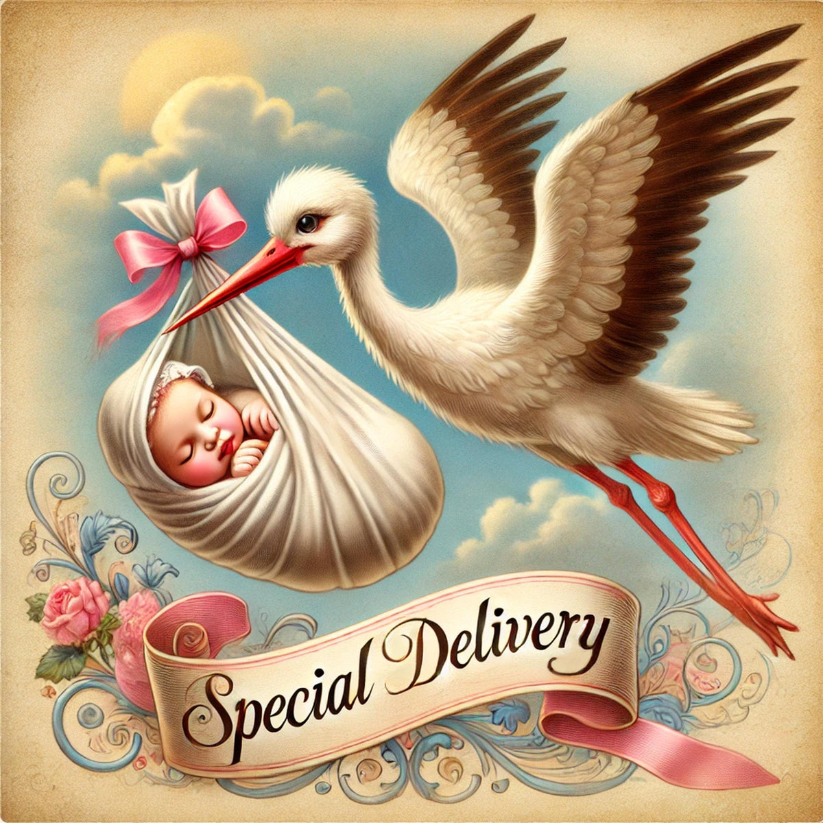 Vintage Stork Baby Print: Victorian Nursery Wall Art (Digital Download) 2