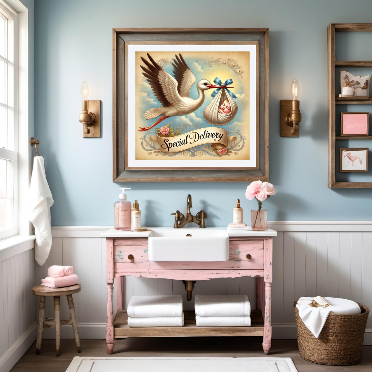 Vintage Stork Baby Print: Victorian Nursery Wall Art (Digital Download)