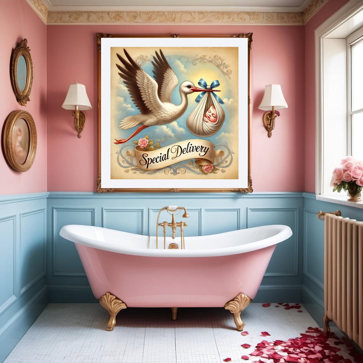 Vintage Stork Baby Print: Victorian Nursery Wall Art (Digital Download)
