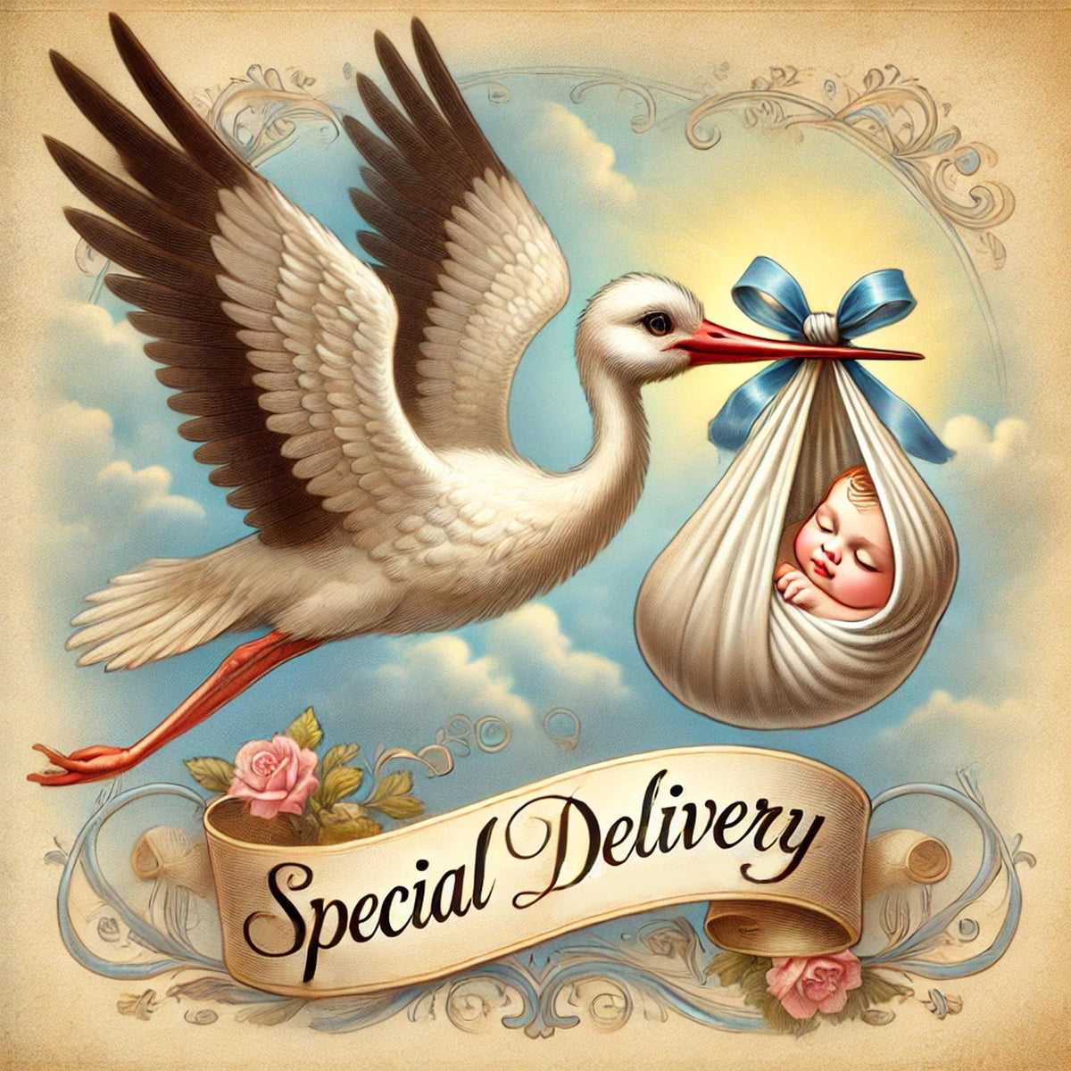 Vintage Stork Baby Print: Victorian Nursery Wall Art (Digital Download)