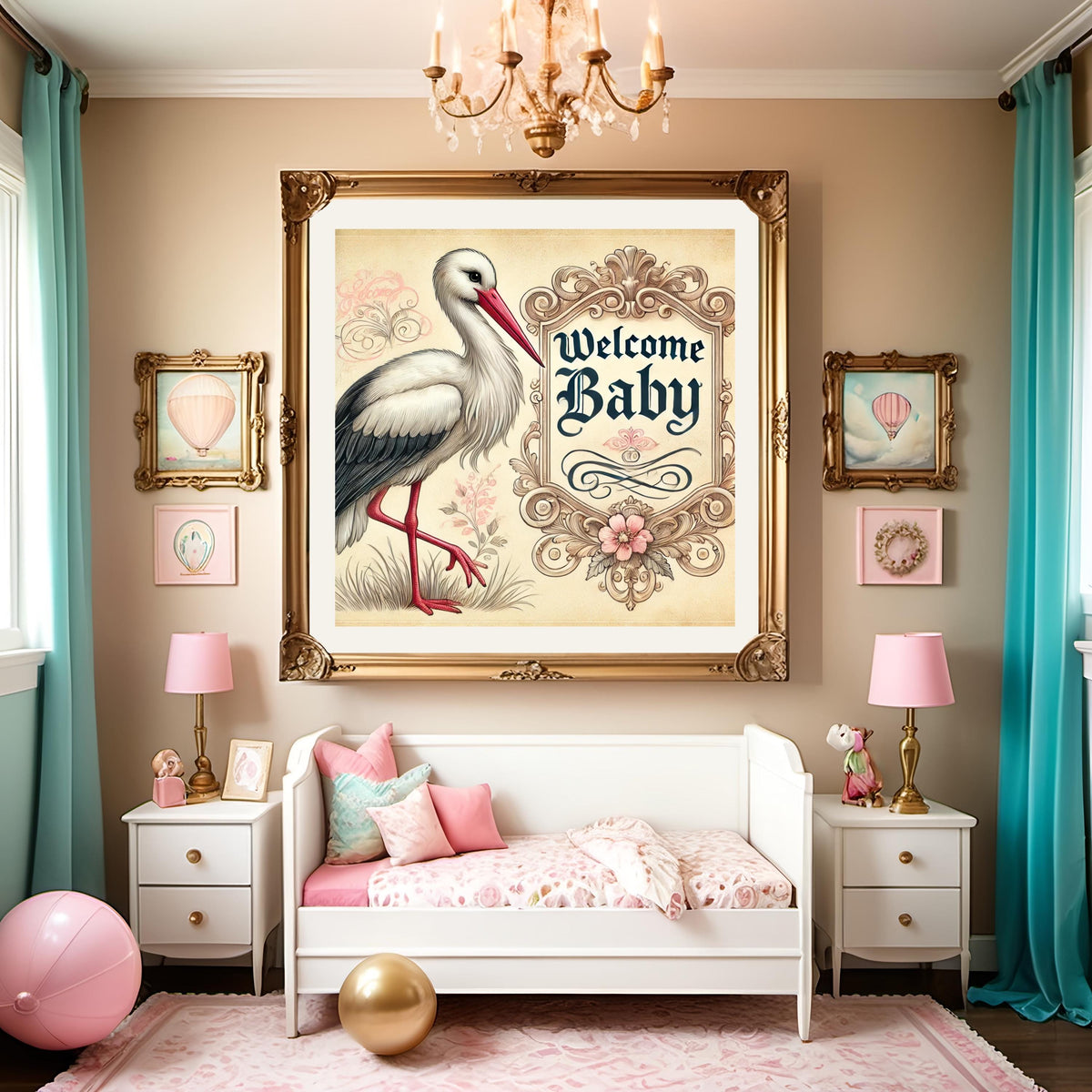 Vintage Stork Welcome Baby Print: Nursery Wall Art (Digital Download) 2