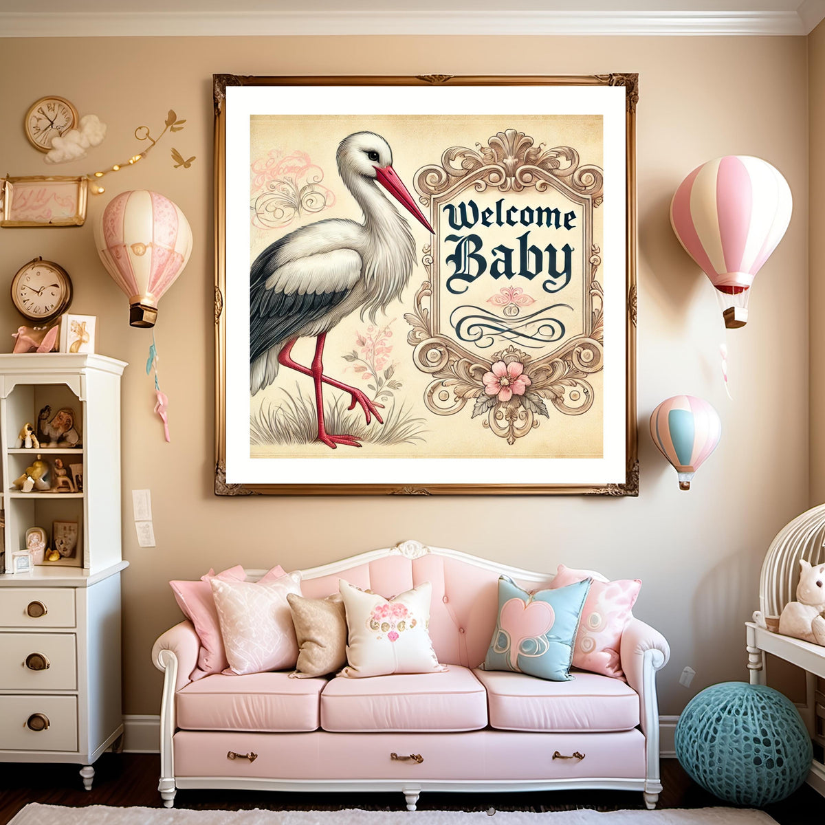 Vintage Stork Welcome Baby Print: Nursery Wall Art (Digital Download) 2