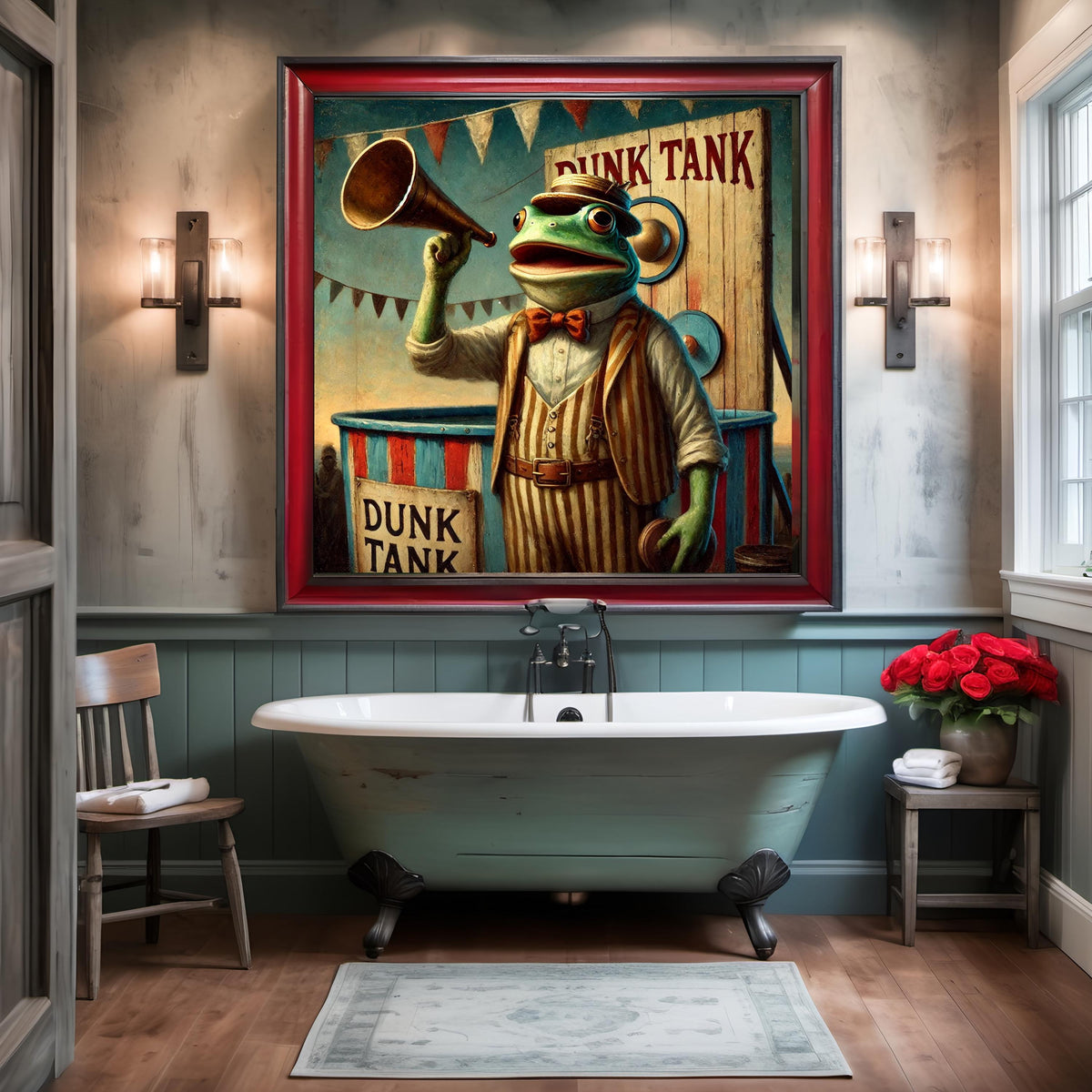 Vintage Frog Carnival Barker Print: Whimsical Dunk Tank Fairground Decor (Digital Download)