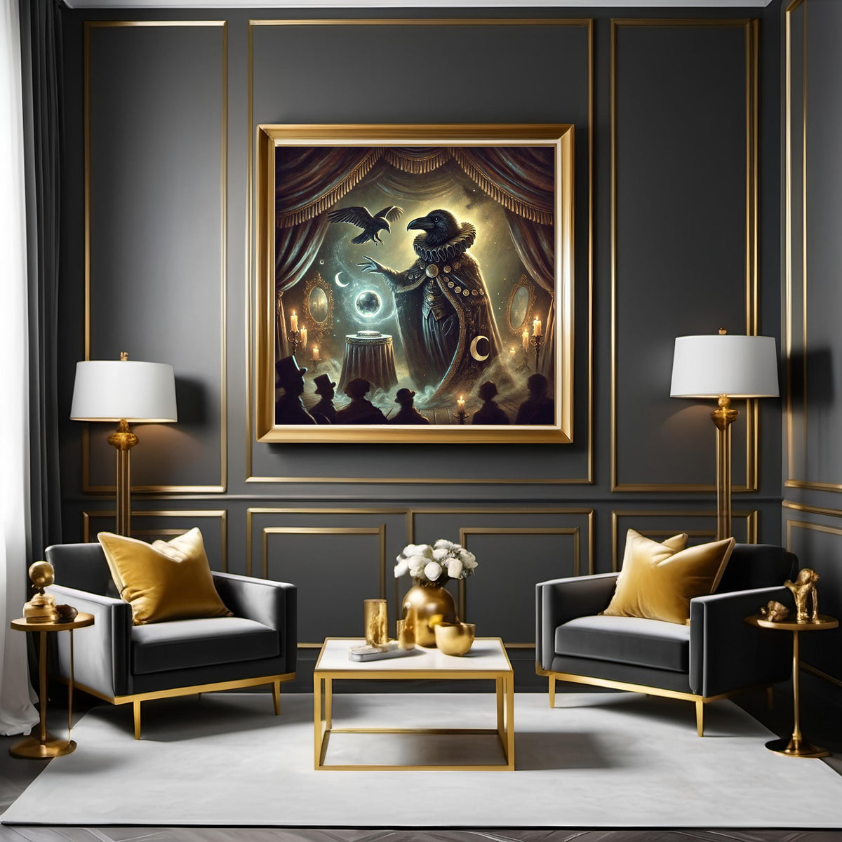 Raven Illusionist Print: Vintage Gothic Carnival Stage Art (Digital Download)