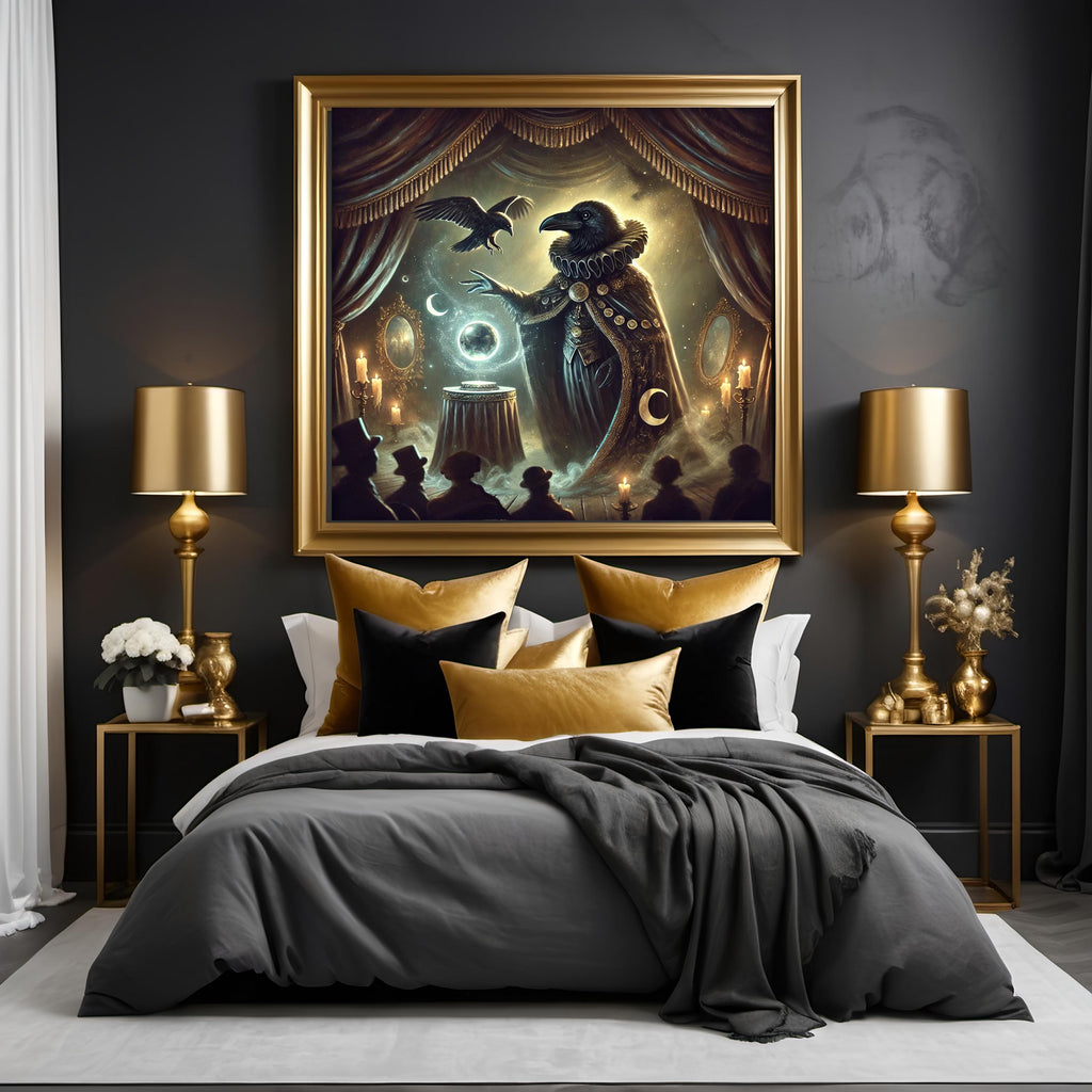 Raven Illusionist Print: Vintage Gothic Carnival Stage Art (Digital Download)