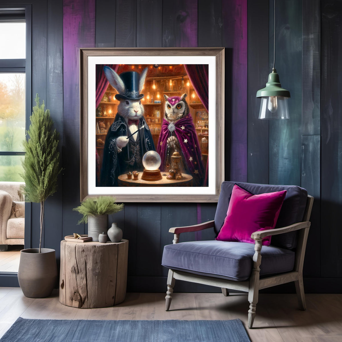 Magician Rabbit & Fortune Teller Owl Vintage Carnival Art (Digital Download)