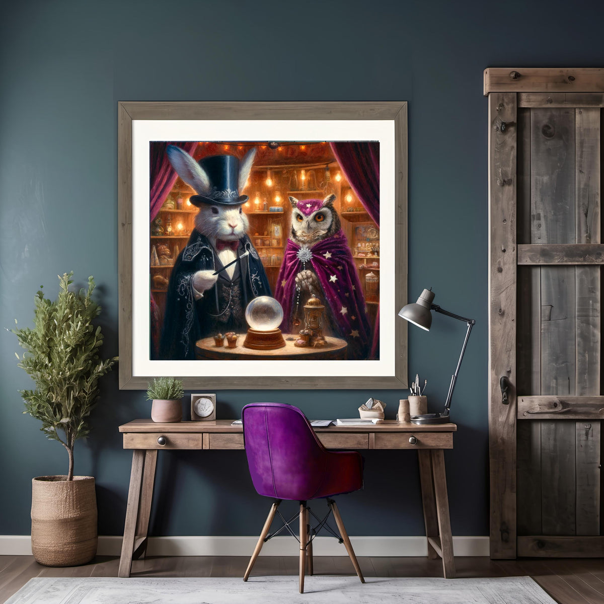 Magician Rabbit & Fortune Teller Owl Vintage Carnival Art (Digital Download)
