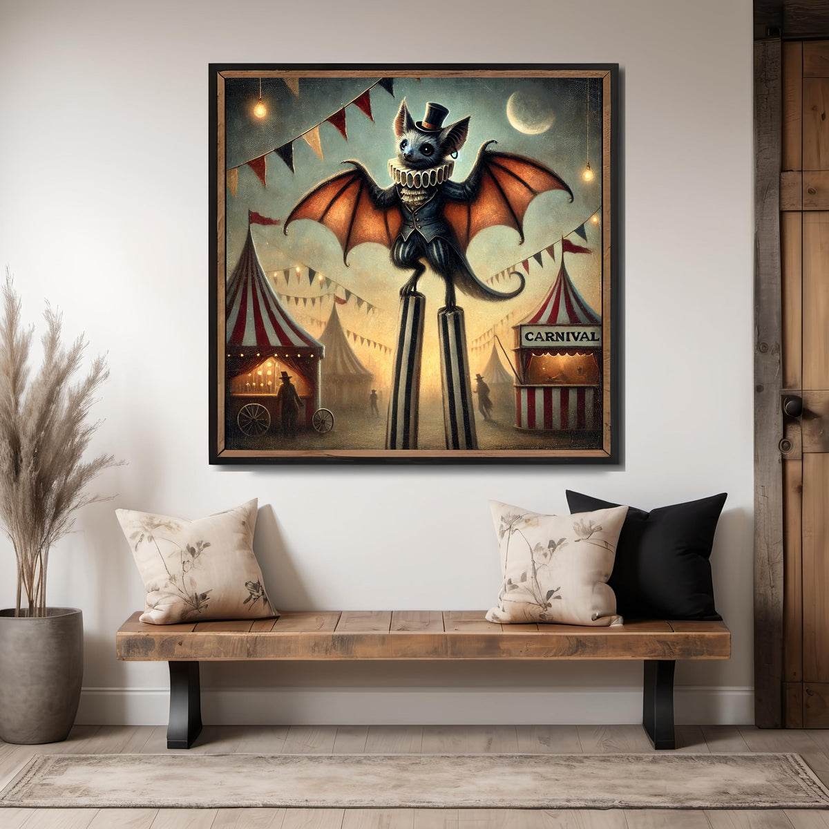 Vintage Carnival Bat Print: Whimsical Halloween Decor (Digital Download)