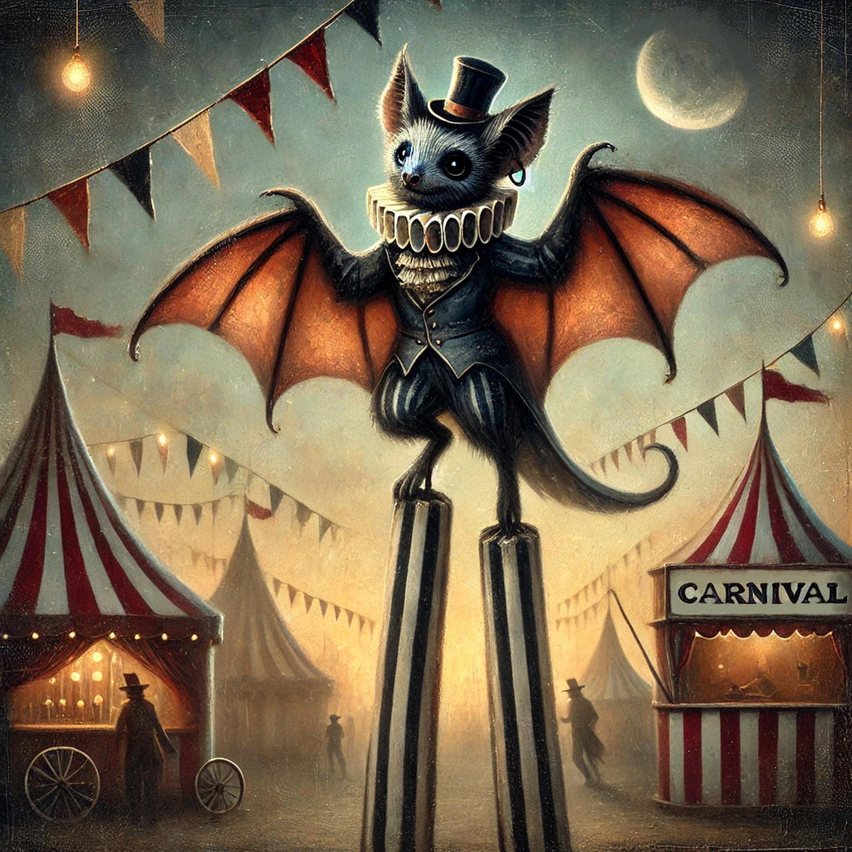 Vintage Carnival Bat Print: Whimsical Halloween Decor (Digital Download)