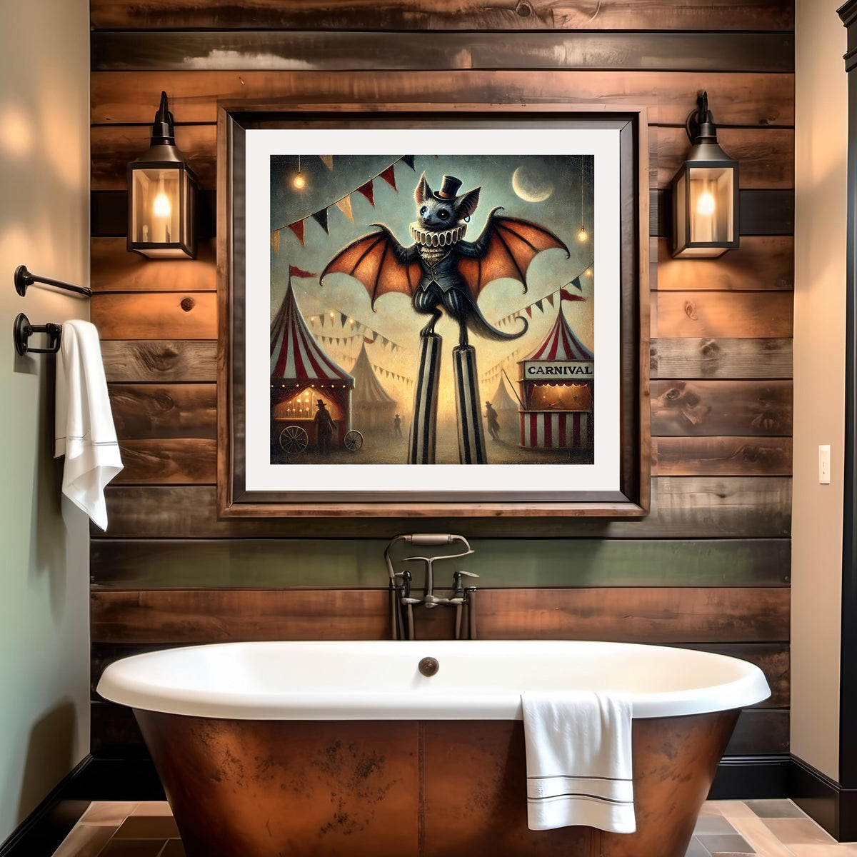 Vintage Carnival Bat Print: Whimsical Halloween Decor (Digital Download)
