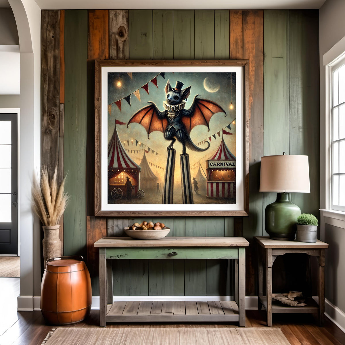 Vintage Carnival Bat Print: Whimsical Halloween Decor (Digital Download)
