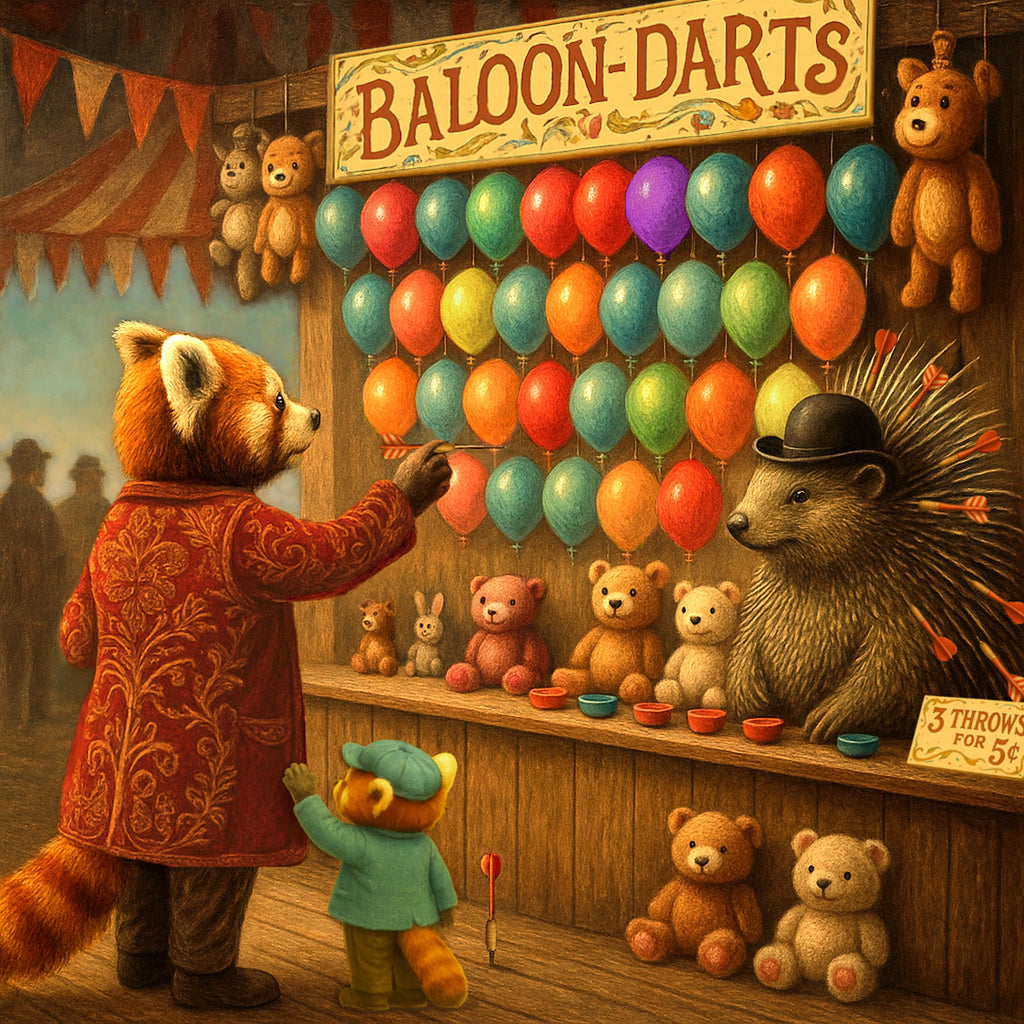 Red Panda Carnival Game Vintage Print: Whimsical Animal Fair Art (Digital Download)