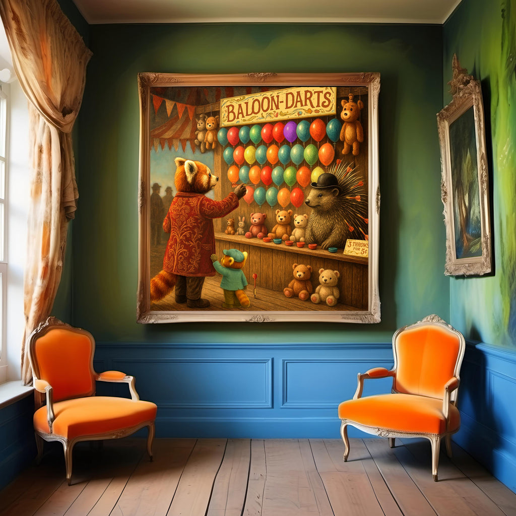 Red Panda Carnival Game Vintage Print: Whimsical Animal Fair Art (Digital Download)