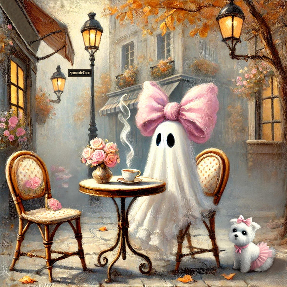 Coral the Ghost Cafe Art: Pink Halloween Decor (Digital Download)
