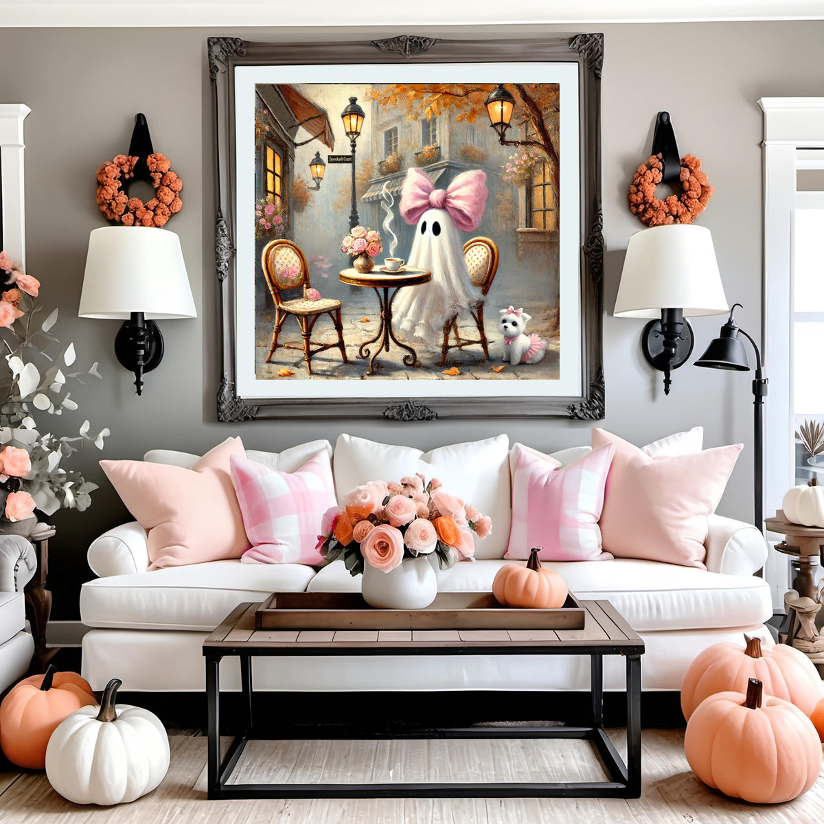 Coral the Ghost Cafe Art: Pink Halloween Decor (Digital Download)
