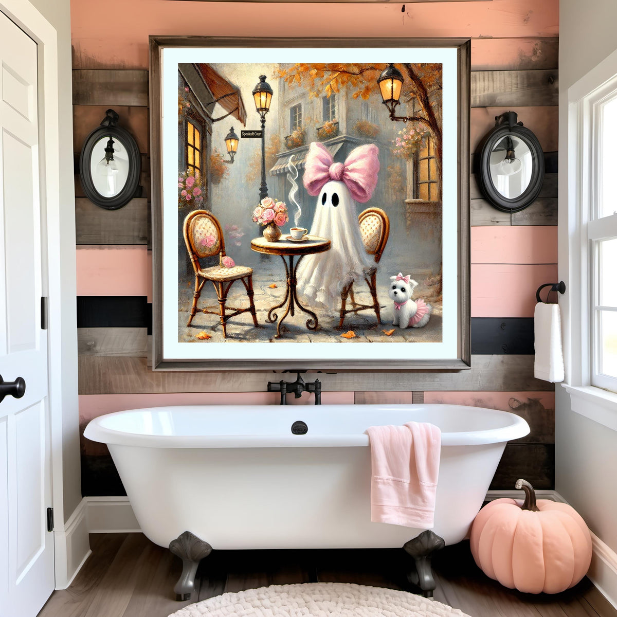 Coral the Ghost Cafe Art: Pink Halloween Decor (Digital Download)