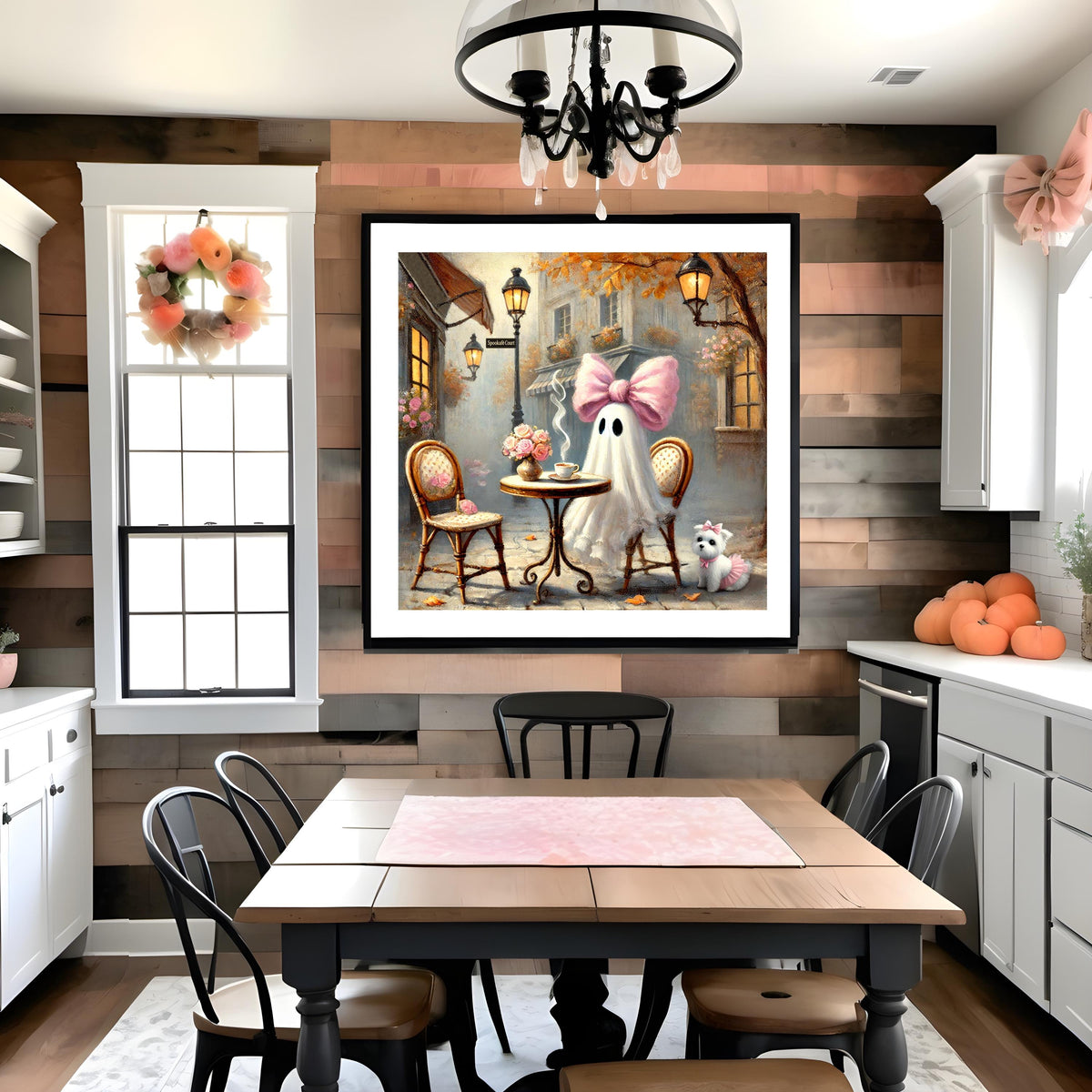 Coral the Ghost Cafe Art: Pink Halloween Decor (Digital Download)