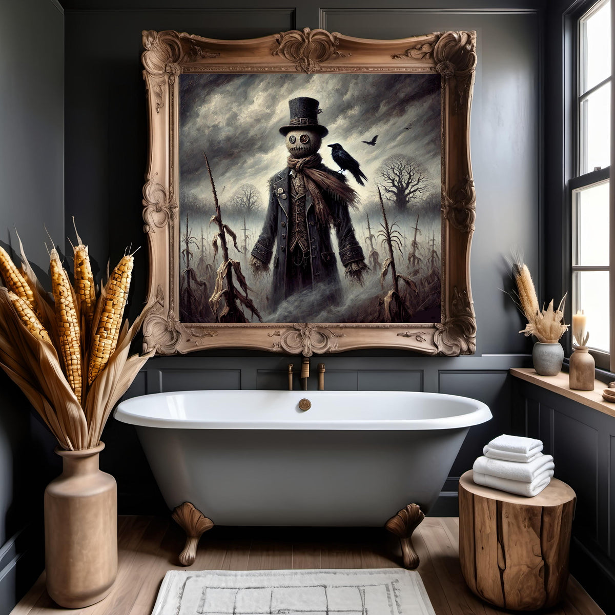 Victorian Gothic Scarecrow Digital Art: Rustic Autumn Decor (Digital Download)