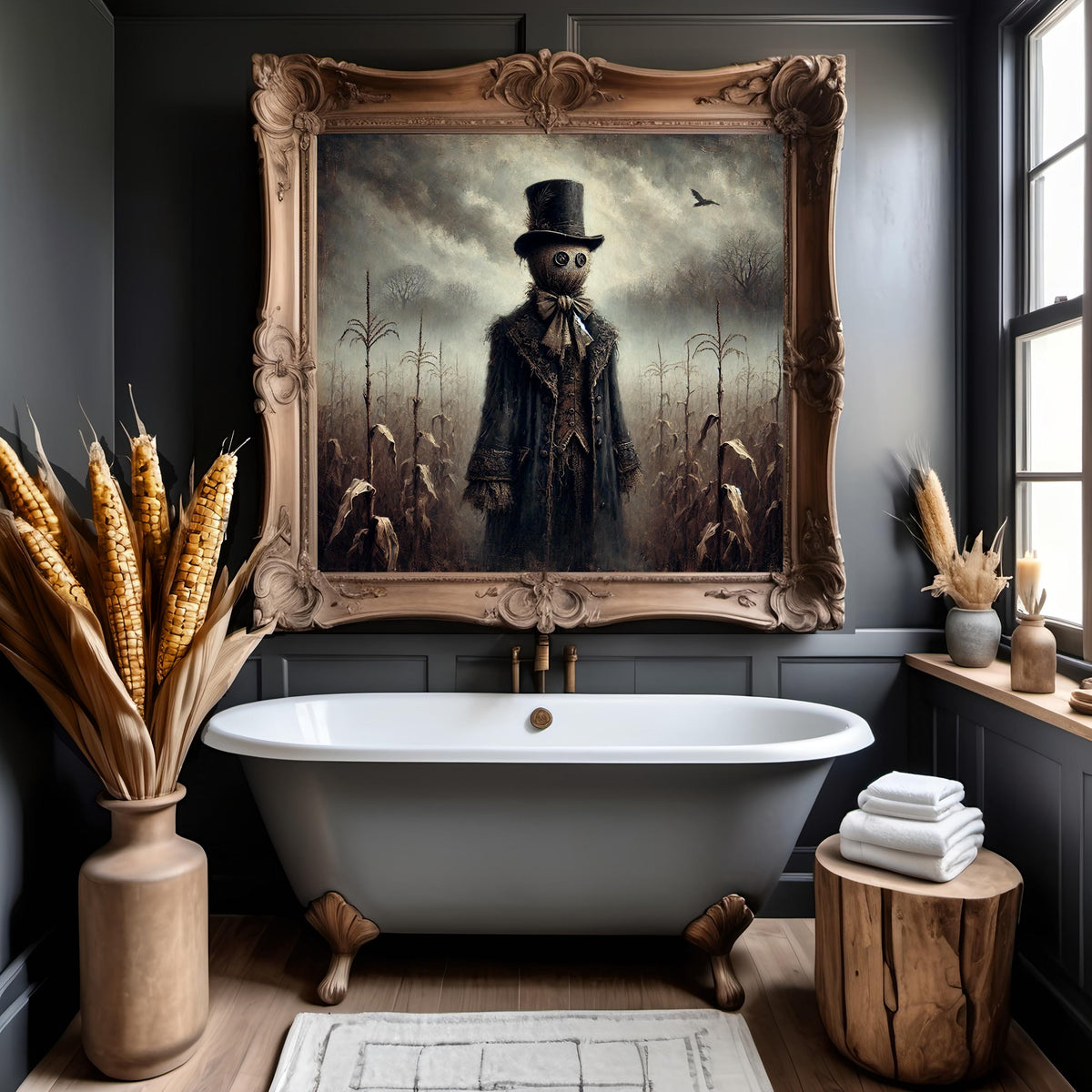 Gothic Scarecrow Print: Victorian Halloween Decor, Dark Autumn Artwork (Digital Download)
