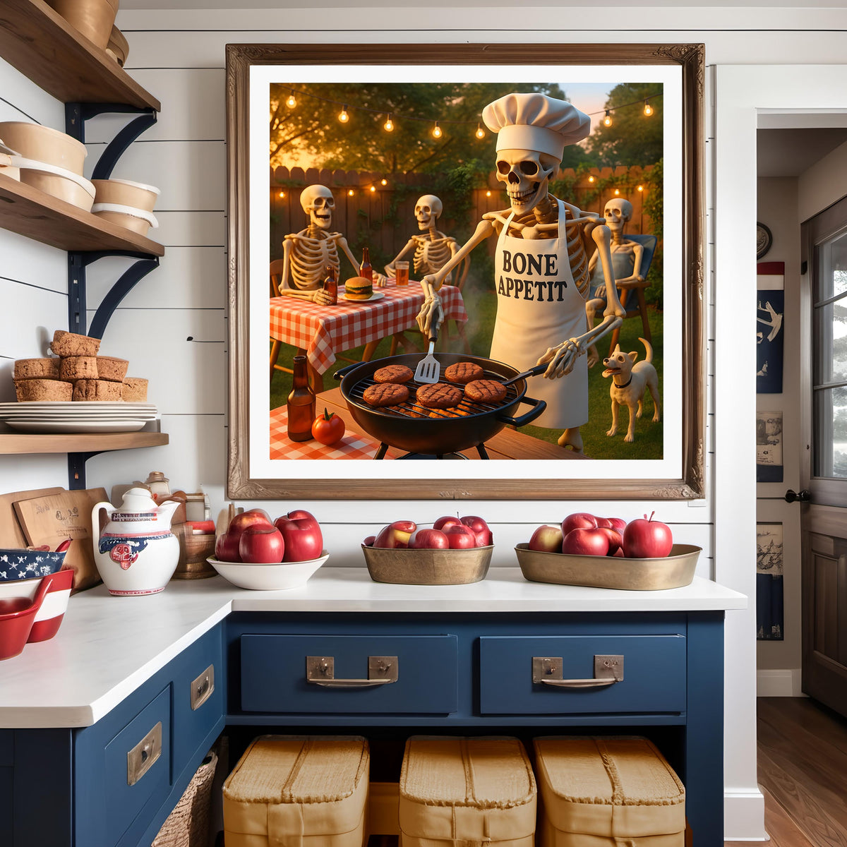 Funny Skeleton BBQ Print: Spooky Halloween Backyard Decor (Digital Download)
