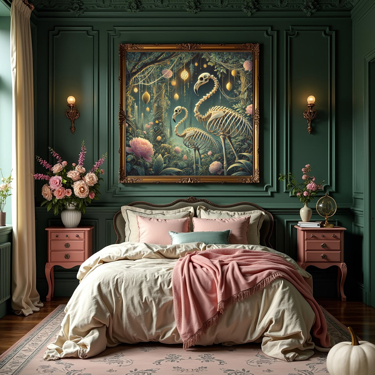 Skeleton Flamingo Garden Art Print: Gothic Summer Halloween Decor (Digital Download)