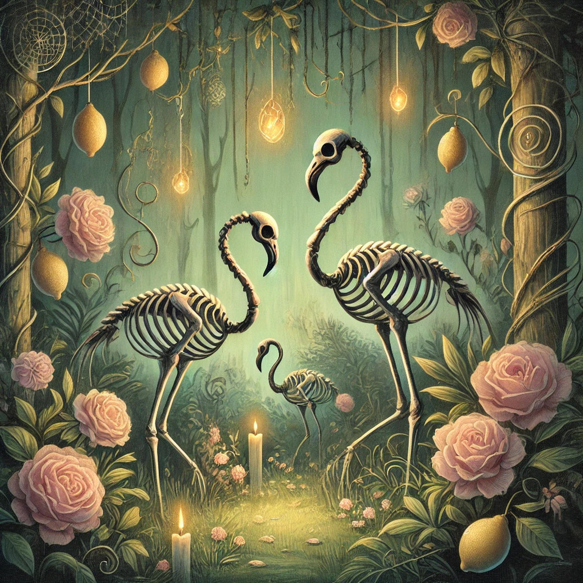 Skeleton Flamingo Garden Art Print: Gothic Halloween Decor (Digital Download)